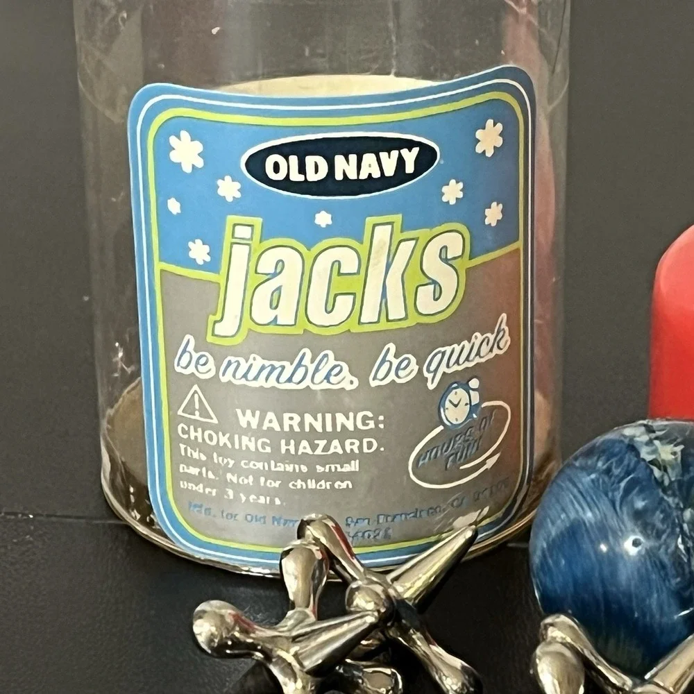 Vintage Old Navy Jacks Case Metal Jacks Blue Marbled Ball Game Advertisement